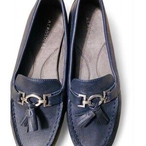 Aerosoles Blue Deanna Loafer Silver Accent Faux Leather Women Sz 8 M New